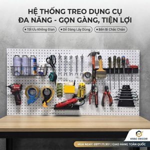 Tấm tôn đục lỗ gắn tường cài móc treo dụng cụ
