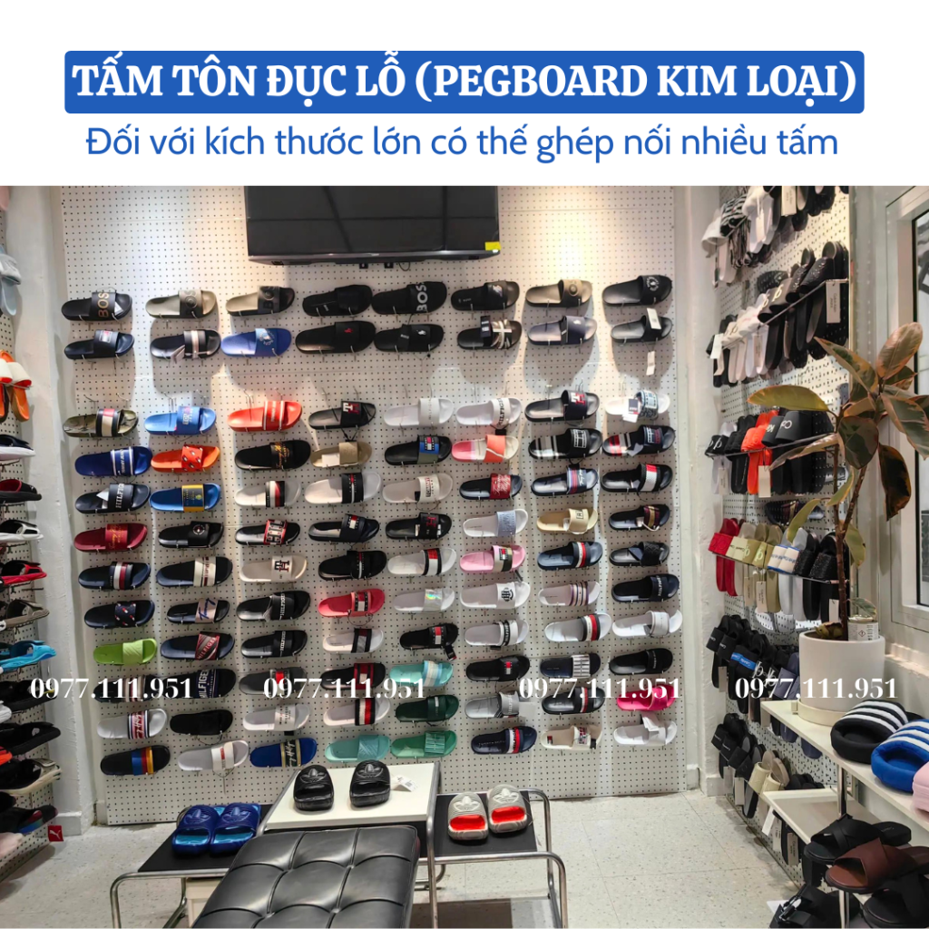 Tấm tôn đục lỗ cài móc treo phụ kiện