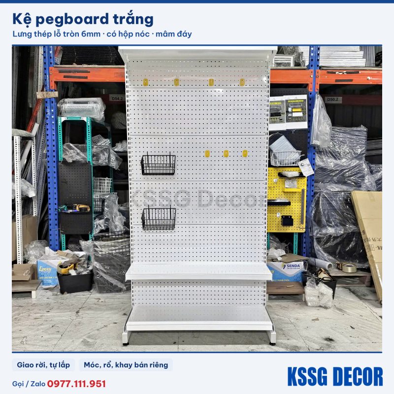 Kệ pegboard 120×150cm 2 tầng màu trắng