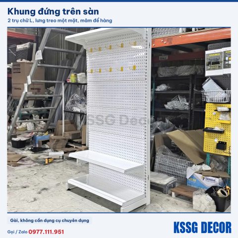 Kệ pegboard 120×180cm 6 tầng màu trắng, nhìn nghiêng