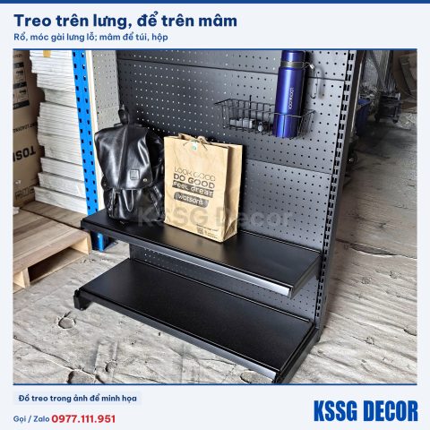 Kệ pegboard 90×180cm 3 tầng màu đen, nhìn nghiêng