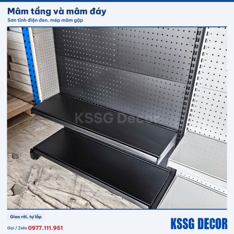 Kệ pegboard 90×180cm 3 tầng màu đen, mâm tầng