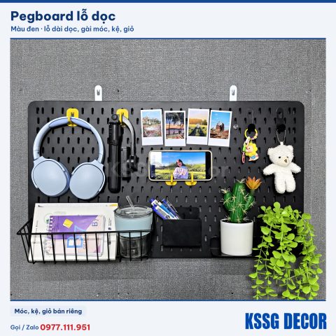 Tấm pegboard lỗ dọc 70×40cm, đen hoặc trắng