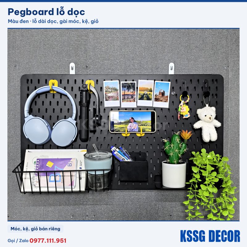 Tấm pegboard lỗ dọc 70×40cm màu đen