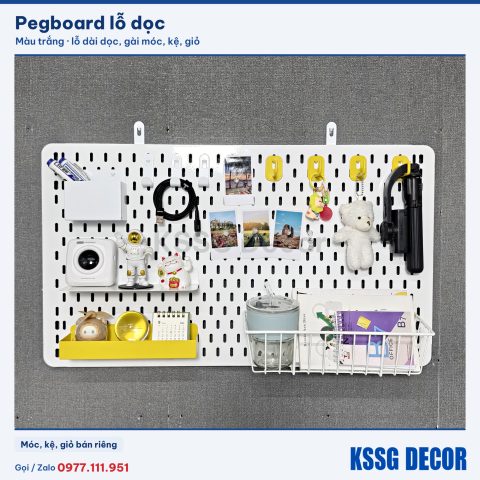 Tấm pegboard lỗ dọc 70×40cm màu trắng