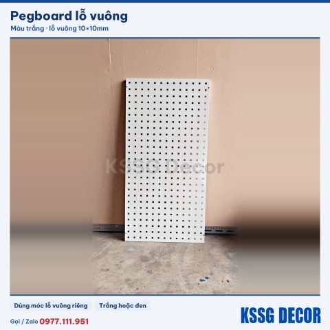 Tấm pegboard lỗ vuông 100×50cm, đen hoặc trắng