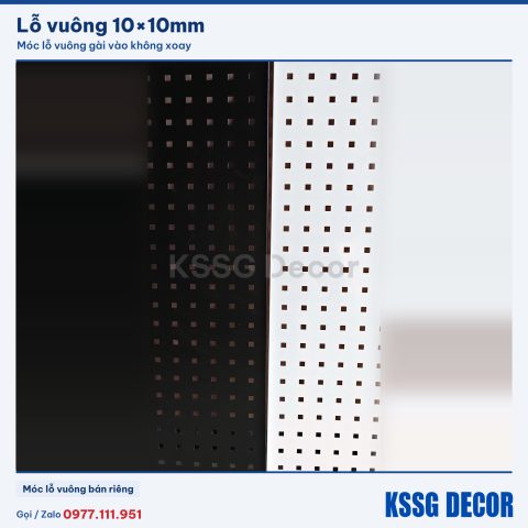 Cận cảnh tấm pegboard lỗ vuông 80×40cm màu đen