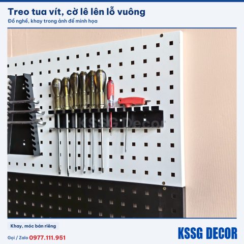Tấm pegboard lỗ vuông 80×40cm màu trắng treo đồ nghề