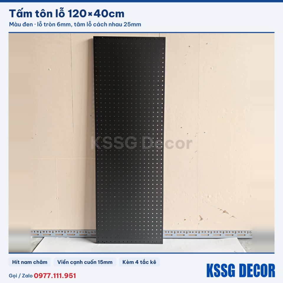 Tấm tôn lỗ 120cm x 40cm - Đen