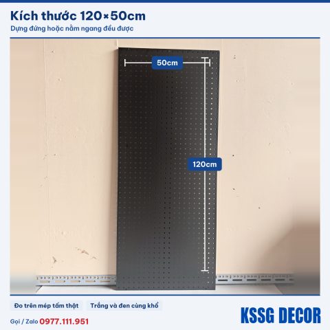 Tấm tôn lỗ 120×50cm màu đen, ảnh ghi kích thước