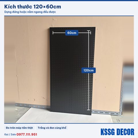Tấm tôn lỗ 120×60cm màu đen, ảnh ghi kích thước