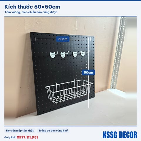 Tấm tôn lỗ 50×50cm màu đen, ảnh ghi kích thước