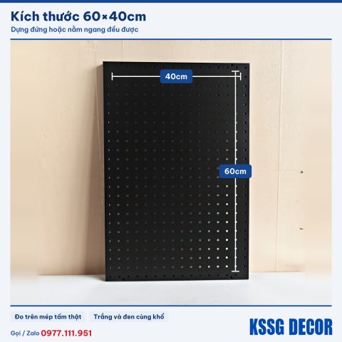 Tấm tôn lỗ 60×40cm màu đen, ảnh ghi kích thước