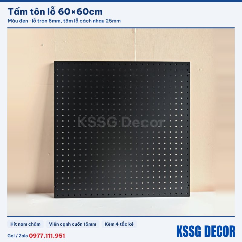 Tấm tôn lỗ 60×60cm màu đen