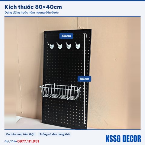 Tấm tôn lỗ 80×40cm màu đen, ảnh ghi kích thước