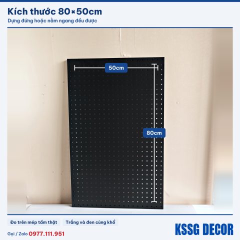 Tấm tôn lỗ 80×50cm màu đen, ảnh ghi kích thước