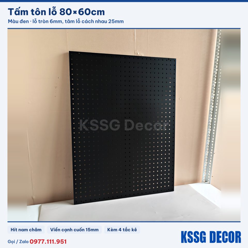 Tấm tôn lỗ 80cm x 60cm - Đen