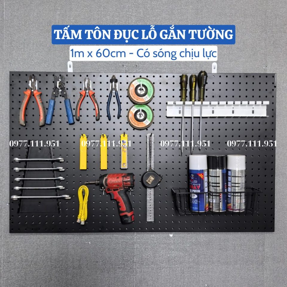Tấm tôn đục lỗ gắn tường treo phụ kiện