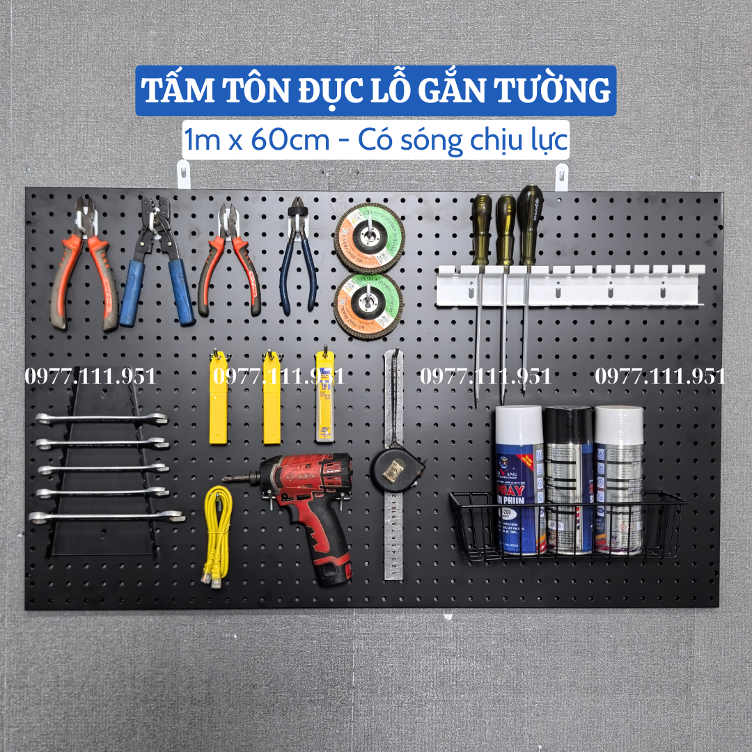 Tấm tôn đục lỗ 1mx60 Tấm tôn đục lỗ gắn tường treo phụ kiện
